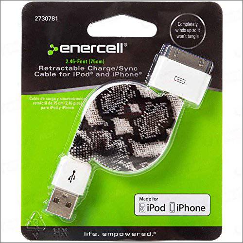Enercell  뱀 USB 접이식 동기화/ 충전 2.46 Feet Data 케이블 USB 충전 For 30-Pin 아이패드 2 3 아이폰 3G 3GS 4 4S iPod 터치 클래식 영상 소형