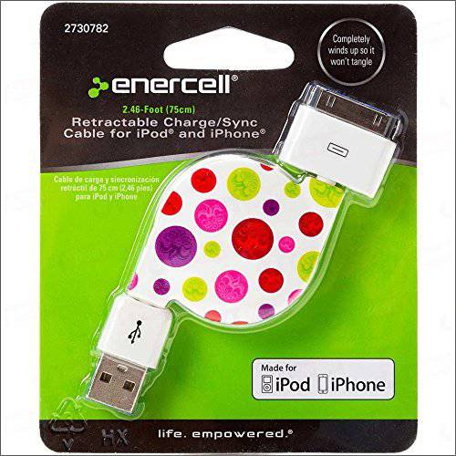 Enercell  도트 USB 접이식 동기화/ 충전 2.46 Feet Data 케이블 USB 충전 For 30-Pin 아이패드 2 3 아이폰 3G 3GS 4 4S iPod 터치 클래식 영상 소형