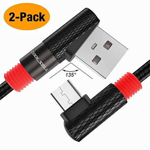 Right Angle USB C Cable, COOLSELL (1ft,2-Pack) Type-C Cord High Speed Nylon Braided 90 Degree USB-C Fast Charging & Data Sync Cable Compatible with Samsung Galaxy S9 S8 Plus, Google Pixel and More