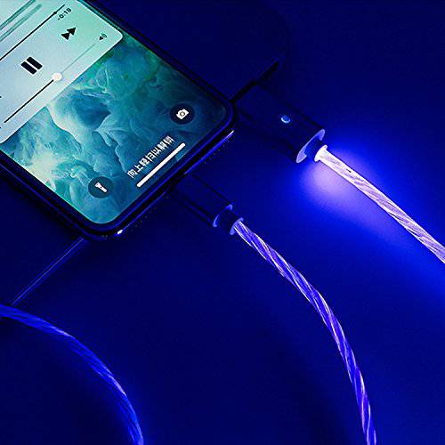 USB Type C Cable, USB C Cable (3ft) Visible Flowing Blue EL Light Charging Cable for Samsung Galaxy S9 Note 8 S8 Plus,LG V30 G6 G5 V20,Google Pixel, Moto Z2, Nintendo Switch, Macbook