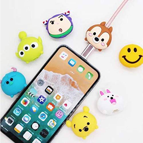 Animal Bite Cable Protector -7 Pack Creative Cute Cartoon Cable Pet with 1 Cell Phone Bracket, Charger Saver Buddies with iPhone,iPad, Type-C and Micro USB Android Cords