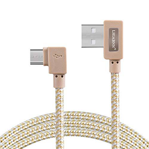 LHIABNN 1m 3.3ft Right Angle Micro USB Cable, Nylon Braided 90 Degree USB A to Micro B Charging & Data Sync Cable for Samsung/HTC and Other Android Devices (Gold)