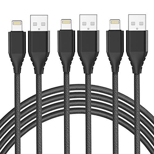 KUOOL Charger for Phone 3 Pack (10 FT/ 6 FT/ 3 FT) Light-ning Cable Nylon Braided USB Charger Cord for Phone X/8/8 Plus/7/7 Plus/6/6s Plus/5s/5 and Pad and More (Black)