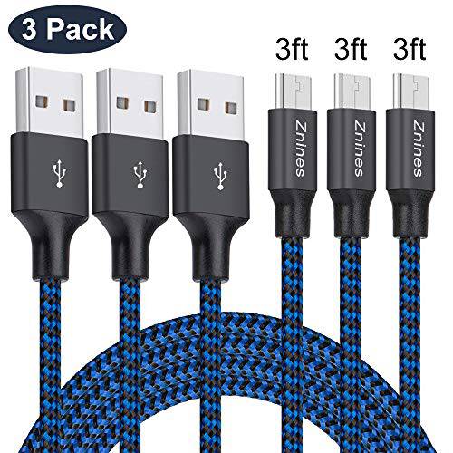 미니 USB 케이블 3ft, 3Pack 3FT Nylon Braided 고속 미니 USB 충전 and 동기화 Cables 안드로이드 충전 케이블 호환가능한 삼성 갤럭시 S7 엣지/ S6/ S5/ S4, 노트 5/ 4/ 3, LG, 태블릿, 태블릿PC and More(Blue)