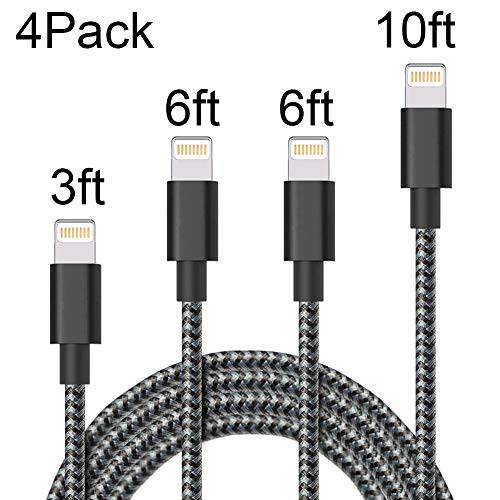 Compatible Charger Cable - XUZOU 4Pack 6FT 2x3FT 10FT to USB Syncing Data Nylon Braided Cord Charger Replacement Compatible Phone X/8 Plus/8/7/7 Plus/6/6 Plus/6s/6s Plus/5/5s/5c/SE-Camo Green
