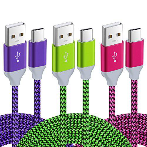 10Ft USB C 케이블, Pofesun Nylon Braided 10Ft 타입 C 충전 케이블 고속충전 케이블 호환가능한 for 삼성 갤럭시 노트 8 9 10 S8 S9 S10 플러스, LG G5 G6 V30, HTC 10, 넥서스 5X/ 6P(Purple, 그린, 로즈)