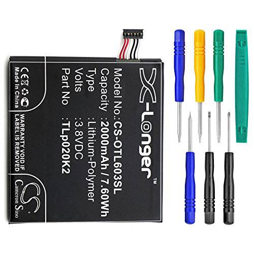 High Capacity Cameron Sino 2000mAh Li-Polymer Replacement Battery for Alcatel One Touch Idol 3 4.7, OT-6039, fits Alcatel TLp020K2, C2000023C2 with tools kit