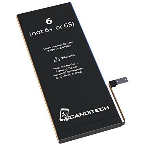 ScandiTech 배터리 모델 iP6 (6+ 또는 6S가 아님) - 접착제 및 지침 포함 (도구 없음) - 새로운 1810 mAh 0 교체 배터리 교체 - 15 분 안에 전화 수리 - 1 년 보증