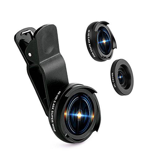 휴대폰, 스마트폰 카메라 렌즈 Kit, YACYA 0.45X 슈퍼 와이드 앵글 Lens+ 15X Macro 렌즈 (Attached 부착), Clip on 2 in 1 휴대폰, 스마트폰 렌즈 for 아이폰 8, 7, 6s, 6, 5s&  삼성&  스마트폰