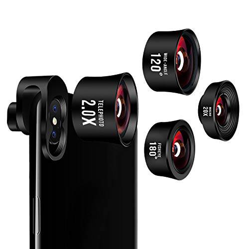 폰 카메라 Lens, TODI 4K HD 2 in 1 120° 와이드 앵글 Lens, 20X Macro Lens, Clip-On 폰 렌즈 호환가능한 아이폰, 삼성, Most 안드리오드 폰 No Distortion