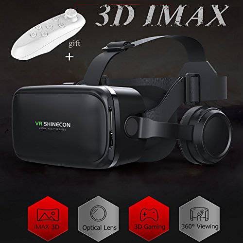 VR 헤드폰,헤드셋/ 글라스 with 원격 컨트롤러& Headphones[Built-in], TSANGLIGHT VR 헤드폰,헤드셋 3D IMAX 무비 게임 썬바이저 for 갤럭시 S8 S7 아이폰 X 8 7 플러스& Other 4.7-6.0” 안드로이드/ IOS 스마트폰