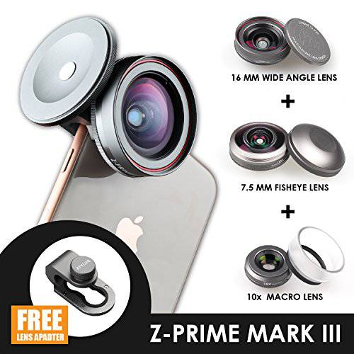 Ztylus Z-Prime Mark III 3+ 1 렌즈 Kit for 애플 아이폰 SE 2020/ 7/ 8/ 7 플러스/ 8 플러스/ X/ Xs/ XR/ XS 맥스 ( 어안+  와이드 앵글+ Macro Lens+ 렌즈 Clip 어댑터) (Mark III)