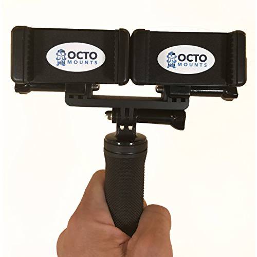 OCTO 마운트 듀얼 디바이스 Hand-Held 스테빌라이저 for 휴대폰, 스마트폰 or 고프로 카메라. 호환가능한 with 아이폰, 삼성 갤럭시, HTC, etc.