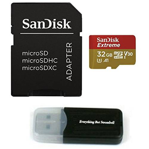 샌디스크 32GB 미니 Extreme 메모리 카드 works with FITFORT 블랙/ 실버 액션 4K 와이파이 울트라 HD 방수, 워터푸르프 스포츠 카메라 SDHC UHS-I (SDSQXAF-032G-GN6MA) with Everything But 스트롬볼리 (TM) 카드 리더, 리더기