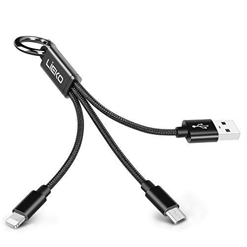 Lieko 3 in 1 Charging and Data Syn Cable/Compatible for Multi USB Cable Short, 3 in 1 Multiple Charging Cable Micro USB Connectors- Nylon Braided