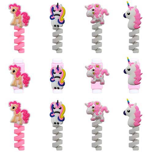 (Pack of 12) USB Cable Protector Animal Unicorn Mixed Designs for iPhone Samsung etc Android Phone Charger Cable Cord, Wire Saver for Earphones, Mouse, Keyboard etc