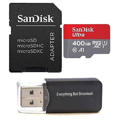 샌디스크 400GB 울트라 미니 SDXC 메모리 카드 Works with 삼성 갤럭시 A7 (2018), A9 (2018) 휴대폰, 스마트폰 UHS-I Class 10 (SDSQUAR-256G-GN6MN) 번들,묶음 with (1) Everything But 스트롬볼리 마이크로SD 카드 리더, 리더기