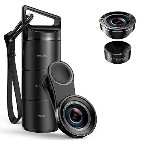 (2020 New Upgraded) 폰 카메라 Lens, 3 in 1 휴대폰, 스마트폰 렌즈 Kit for 아이폰, 삼성, 180°Fisheye Lens, 0.6X 와이드 앵글 Lens, 15X Macro Lens, for TIK Tok 영상, 실천하기 Show, 영상 chat, 브이로그, etc