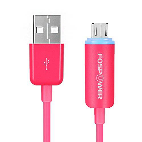 FosPower [6 ft] 미니 USB 충전&  동기화 케이블 with 블루 LED 충전 인디케이터 for 핸드폰, 태블릿 and 휴대용 Electronics (Pink)