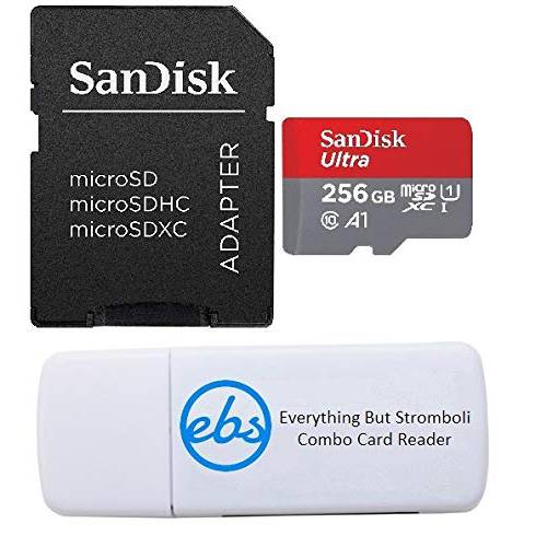 샌디스크 256GB SDXC 미니 울트라 메모리 카드 Works with 삼성 갤럭시 J4 Core, M10, M20 휴대폰, 스마트폰 Class 10 UHS-1 ( SDSQUAR-256G-GN6MN) 번들,묶음 with (1) Everything But 스트롬볼리 미니& SD 카드 리더, 리더기