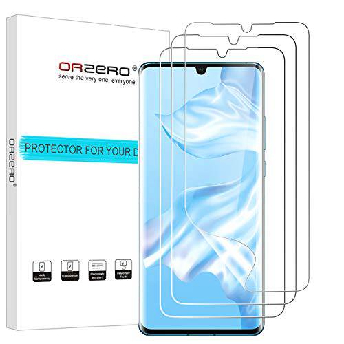 (3 Pack) Orzero  호환가능한 for 화웨이 (P30 Pro) (Premium 퀄리티) 엣지 to 엣지 (케이스 친화적) 화면보호필름, 액정보호필름, 고 해상도 Anti-Scratch Bubble-Free (평생 교체용)
