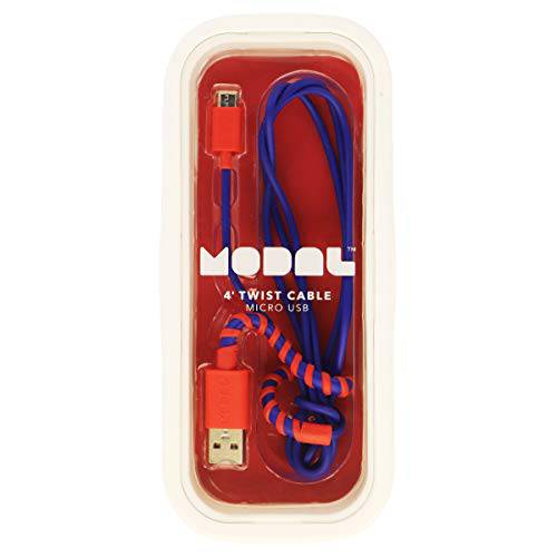 Modal - 4’ 트위스트철사 미니 USB Charge-and-Sync 케이블 - 오로라 Red/ Royal 블루