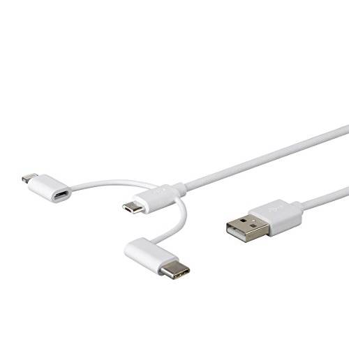 Monoprice USB to 미니 USB, USB Type-C, 라이트닝 충전&  동기화 케이블 - 애플 MFi 인증된 - 3 Feet - 화이트