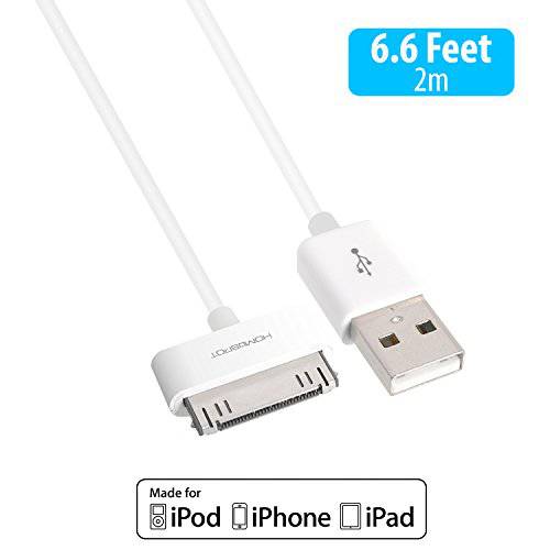 2 Pack HomeSpot 애플 인증된 MFi 30 핀 to USB 충전 and 동기화 충전 케이블 충전 호환가능한 with 아이폰 4/ 4s, 아이폰 3G/ 3GS, 아이패드 1/ 2/ 3, iPod - 6.6 Feet 2 Meter 화이트