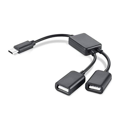 타입 C to 듀얼 USB 어댑터, eTECH 콜렉션 타입 C OTG USB Male to 듀얼 2.0 Female OTG 충전 2 Port 허브 케이블 Y 분배기 (1 Pack)