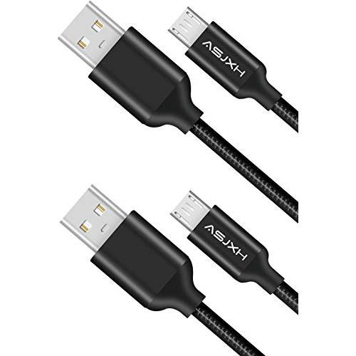 [2-Pack 6ft] ASJXH  미니 USB 케이블, Nylon Braided Tangle-Free,  고속충전&  동기화 케이블 for 안드로이드, 삼성, 킨들, 갤럭시 S7 S6 엣지, 노트 5/ 4/ 2, HTC, LG G4 (Black)