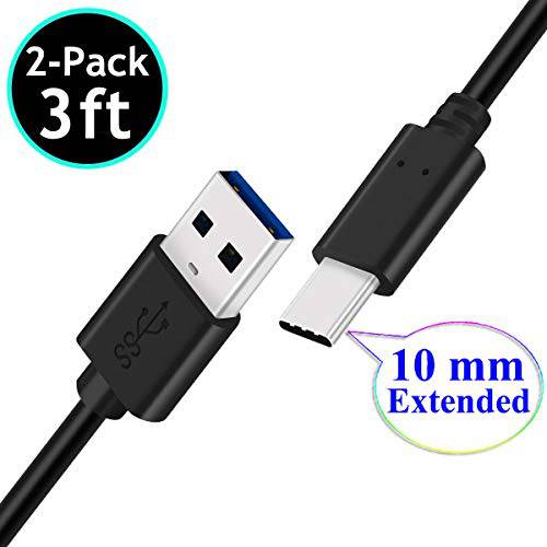 UNIDOPRO 2-Pack 3FT 10mm Extended 롱 팁 USB-C Data 동기화 고속충전기 케이블 케이블 (USB 3.0 Male A to 타입 C 3.1 Male) for BlackView/ Doogee/ Cat/ Ulefone 러그드 폰 or 케이스 with Deep Recessed Ports