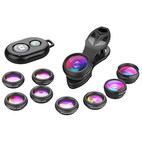 Apexel  폰 카메라 Lens-Macro Lens+ 와이드 Lens+ 어안 Lens+ 망원 Lens+ CPL/ Flow/ Radial/ Star 필터+ Kaleidoscope 3/ 6 렌즈 10 in 1 렌즈 Kit+ 원격 셔터 for i 폰, 삼성, LG and Most 스마트폰