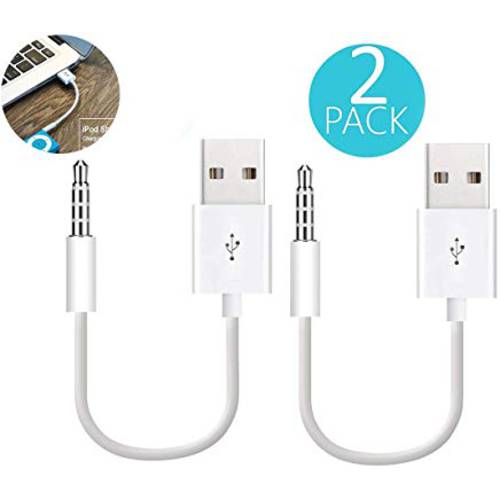 Sidiyang USB 파워 충전 and 동기화 Data 전송 케이블, 2-Pack 3.5mm Plug Jack 데이터 케이블 호환가능한 for iPod Shuffle 3rd 4th 5th Generation - 화이트