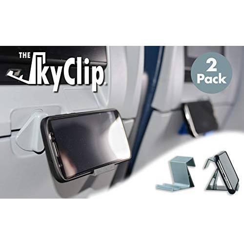 The SkyClip - ( 그레이, 2 Pack) 비행기 휴대폰, 스마트폰 의자 후면 트레이 테이블 Clip and 견고한 폰 지지대, 호환가능한 with 아이폰, 안드로이드, 태블릿, and 리더기