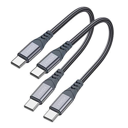 USB C to USB C 케이블 [2 Pack 1ft], JXMOX USB 타입 C 고속충전기 Nylon Braided 충전 케이블 호환가능한 with 삼성 갤럭시 S20 S20+ S20 울트라 노트 10, 구글 Pixel 2/ 3/ 4 XL, 아이패드 프로 2018 etc-Grey