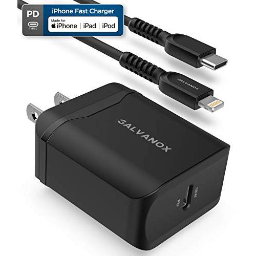 Galvanox 아이폰 충전 with 월 Plug (애플 MFi 인증된) 고속충전 USB C to 라이트닝 케이블 with 18W 어댑터 for 2020 아이폰 SE/ 11/ 프로 맥스 (블랙)