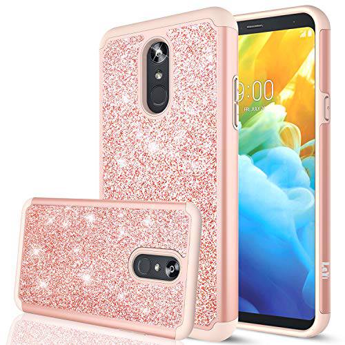 LeYi LG Stylo 5 케이스 for Girls 여성용, 글리터, 빤짝이 Bling Sparkle Cute Coral 듀얼 레이어 내구성, 튼튼 Protective 폰 커버 케이스 for LG Stylo 5 TP 로즈 골드