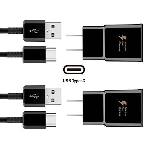 2 팩 Adaptive 고속충전기 6.6 ft 타입 C (월 충전+ 타입 C USB 케이블) 호환가능한 with 삼성 갤럭시 S8/ S8+ / S9/ S9+ / S10e/ S10/ S10+ /  노트8/  노트 9/ LG G8 (블랙)