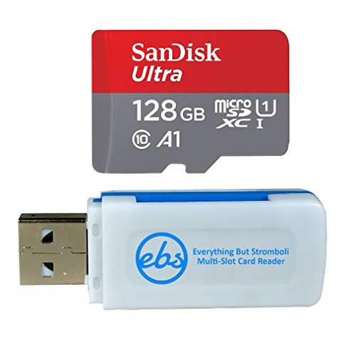 샌디스크 128GB Micro SDXC 울트라 메모리 카드 Works with 모토로라 One, Moto Z4, Z3, Z3 Play, E6, E5, E5 Play, E5 플러스 (SDSQUAR-128G-GN6MN) 번들,묶음 with 1 Everything But 스트롬볼리 마이크로SD 카드 리더,리더기