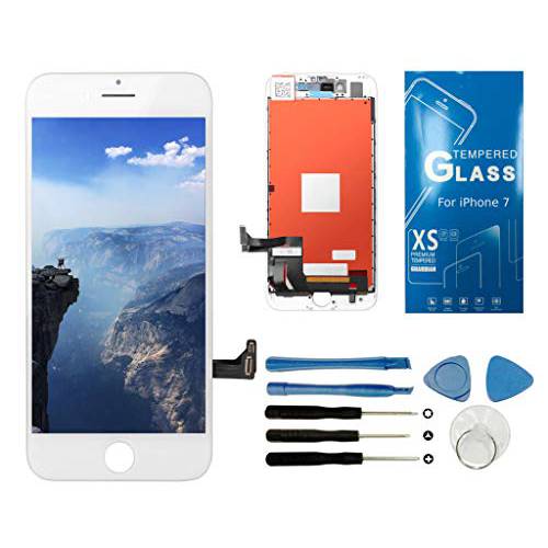 UNUS LCD 디지타이저 교체용 Kit for 아이폰 7, 포함 with 강화유리 화면보호필름, 액정보호필름 and 방지 툴 키트 (화이트)
