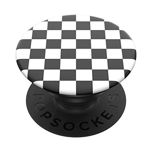 PopSockets: PopGrip with 스왑가능 탑 for 폰 and 태블릿 - 잔량표시, 체커 Black