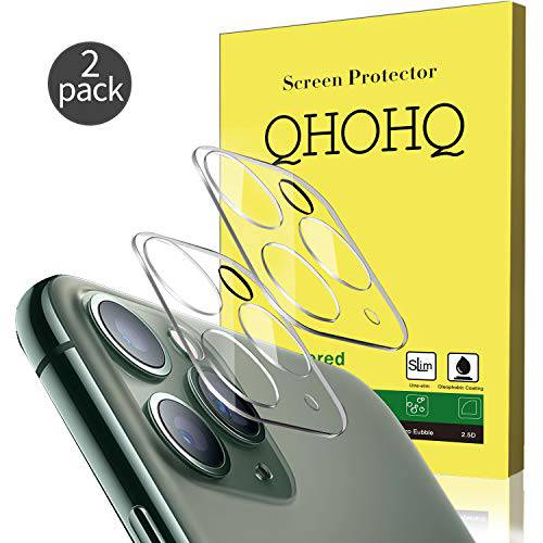 [2 Pack] QHOHQ  카메라 렌즈 보호 호환가능한 with 아이폰 11 프로 Max(6.5) and 아이폰 11 Pro(5.8),  강화유리 시트지,벽시트지,홈데코, [간편 to Install] [9H 강도] Anti-Scratch 화면보호필름, 액정보호필름 - HD 투명