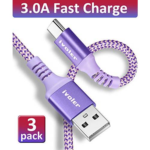 [3-Pack] USB C 케이블, iVoler (3ftX2+ 6ft) 타입 C 고속충전 A to C Nylon Braided 케이블 for 삼성 노트 10 9 S8 S9 S10 플러스, 맥북 에어, 아이패드 프로 2018, 구글 Pixel 2 XL, LG, Switch(Purple Pink)