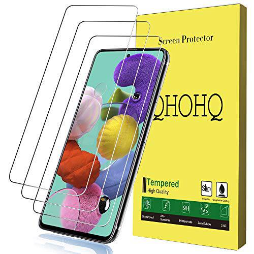 QHOHQ 3 Pack 화면보호필름, 액정보호필름 for 삼성 갤럭시 A51/ 갤럭시 A51 5G with 2 Pack 카메라 렌즈 보호, 강화 글래스 시트지,벽시트지,홈데코, [9H 강도] - HD - [2.5D 엣지] - [Anti-Fingerprint] - [Anti-Scratch]