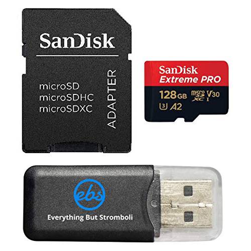 샌디스크 128GB Micro SDXC 메모리 카드 Extreme 프로 Works with 고프로 히어로 8 Black, 맥스 360 액션 캠 U3 V30 4K Class 10 (SDSQXCY-128G-GN6MA) 번들,묶음 with 1 Everything But 스트롬볼리 마이크로SD 카드 리더,리더기