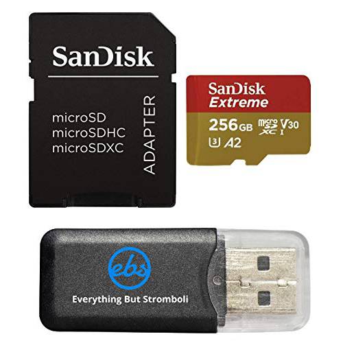 샌디스크 Extreme V30 A2 256GB 마이크로SD 메모리 카드 4K SDXC Works with DJI Mavic 미니 드론 Flycam 번들,묶음 with (1) Everything But 스트롬볼리 Micro 카드 리더,리더기