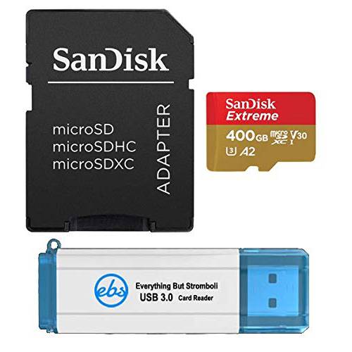 샌디스크 400GB SDXC Micro Extreme 메모리 카드 번들,묶음 Works with 삼성 갤럭시 탭 S4, 탭 a, 탭 10.5 태블릿,태블릿PC 폰 4K V30 U3 A2 (SDSQXA1-400G-GN6MA) 플러스 (1) Everything But 스트롬볼리 (TM) 카드 리더,리더기