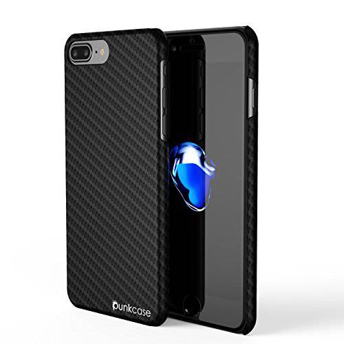 아이폰 7 플러스 Case, Punkcase CarbonShield,  내구성, 튼튼&  울트라 Thin 2 Piece 듀얼 레이어 PU 가죽 커버 [Shockproof][Non 미끄러짐] with PUNKSHIELD 화면보호필름, 액정보호필름 for 애플 아이폰 7s+ (Jet Black)