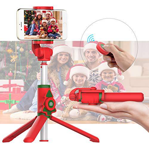 블루투스 셀피 스틱 삼각대 with 무선 원격 셔터 호환가능한 with 아이폰 11/ X/ 8/ 7/ 6 Series, 삼성 갤럭시 S10/ S9/ S8/ 노트 Series, Huawei, Other Smartphones(Christmas 트리)