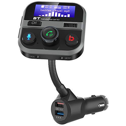 블루투스 FM 송신기 for 차량용, Doosl 차량용 충전 어댑터 3 Port- 1.7 스크린, 고속충전 3.0 차량용 충전, 4 뮤직 Modes, 지원 USB Drive/ Micro SD/ Aux/ Bass 부스트/ Hands-Free 통화